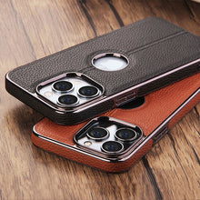Load image into Gallery viewer, Electroplated frame business leather simple case for iPhone