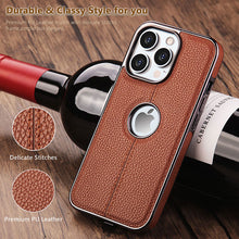 Load image into Gallery viewer, Electroplated frame business leather simple case for iPhone
