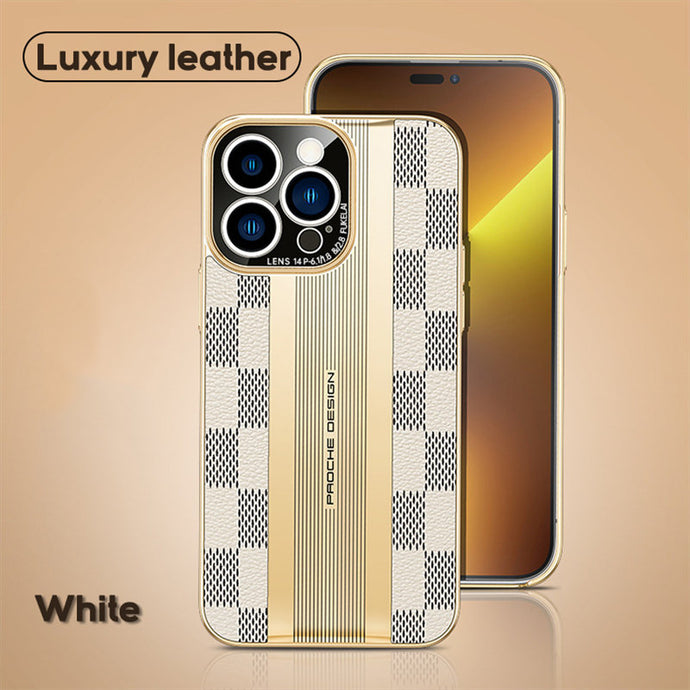 Checkered high-end leather all-inclusive case for  iphone
